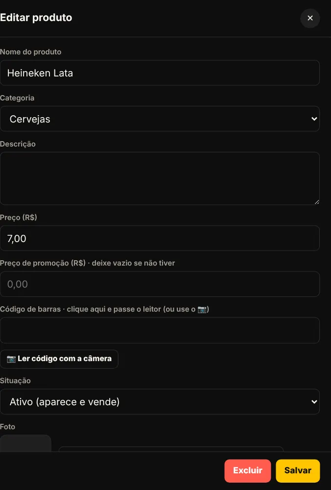 Formulário de produto