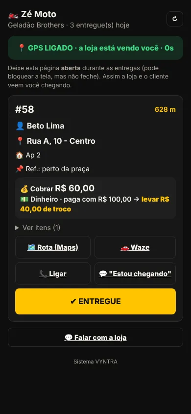 Tela do entregador no celular
