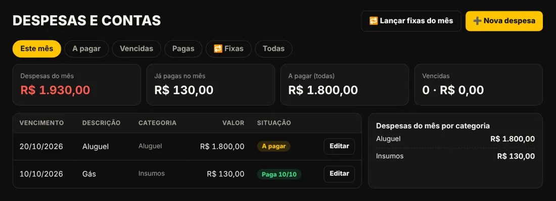 Despesas e contas