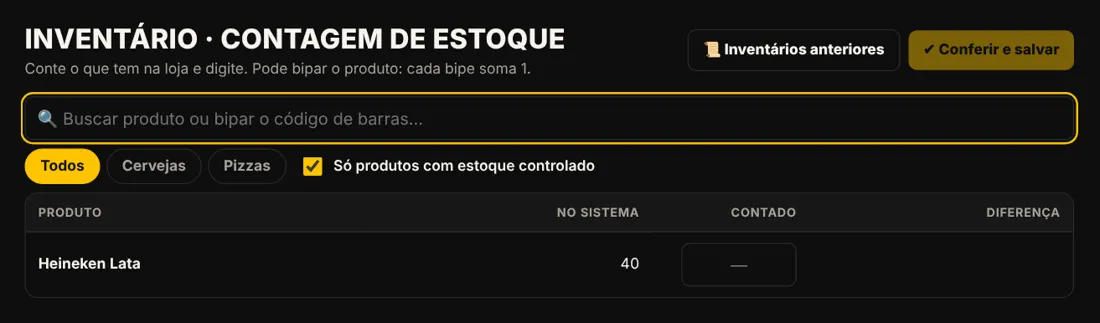 Tela de inventário