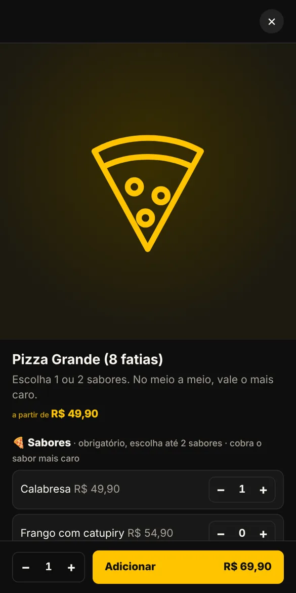Escolha dos sabores da pizza meio a meio